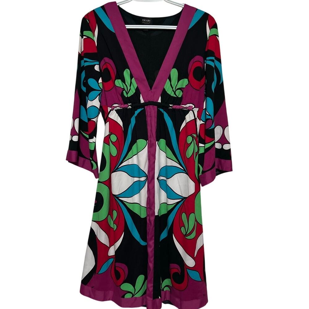 Nicole by Nicole Miller Women's Multicolor Floral Quarter Sleeve Dress Size 10